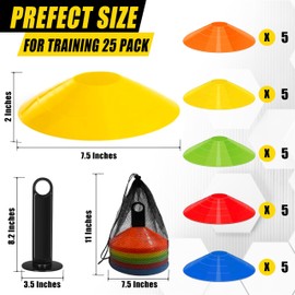 MIVERYEA 25/50 Pack Disc Cones for Sports, Agility Training Cone for Soccer, Football, Basketball, Coaching, Practice Equipment with Carry Bag and Holder, 5 Color