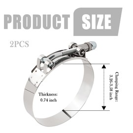 2PCS Hose Clamps Stainless Steel,3 Inch T-Bolt Pipe Clamp Adjustable Range 83-91mm Provide Effective Sealing,Strong Worm Gear Hose Clamps for Intake Systems Car Accessories (3")
