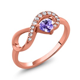 Gem Stone King 18K Rose Gold Plated Silver Blue Tanzanite Infinity Ring For Women (0.40 Cttw, Heart Shape 4MM, Gemstone December Birthstone, Size 6)