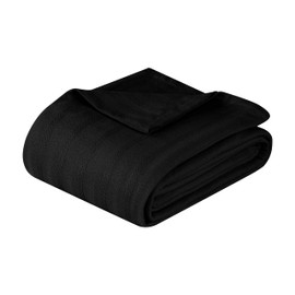 Superior Clara Cotton Blanket, for Picnic, Beach, Traveling or Camping, Bedroom Decor, Essentials, Cover for Bed, Couch, Lounging, Textured Jacquard, Striped Woven Blanket, Twin, Black