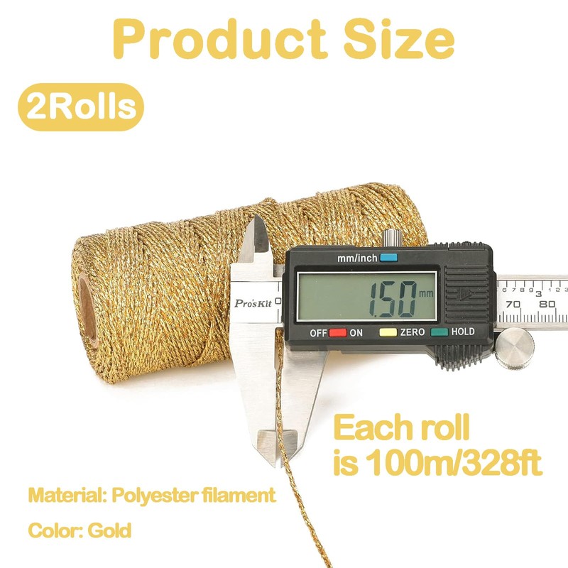 YEWCEP Gold Thread, 2 Rolls of Gold Cord, 1.5 mm