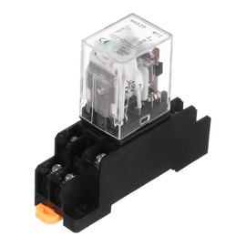 sourcing map 1Pcs DC 12V Electromagnetic Power Relay, 8-Pin 5A Power Coil Relay with LED Indicator and Socket Base DPDT 2NO 2NC - MY2NJ for Industrial, Home Appliances and DIN Rail System