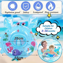 CYCFMYYLY Baby Swimming Float, Pool Inflatable Ring Bath Float with Safety Seat and Handle Helps Age of 3-36 Months Learn to Kick & Swim Float(Crab Blue)