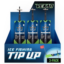 Vexan Ice Fishing Tip Up - High Visibility Green Tip Ups Ice Fishing w/Reflective Strike Indicator Flag - 18" Max Span, Easy-Deploy Ice Fishing Tip Up Hardware - Essential Ice Fishing Gear (3-Pack)
