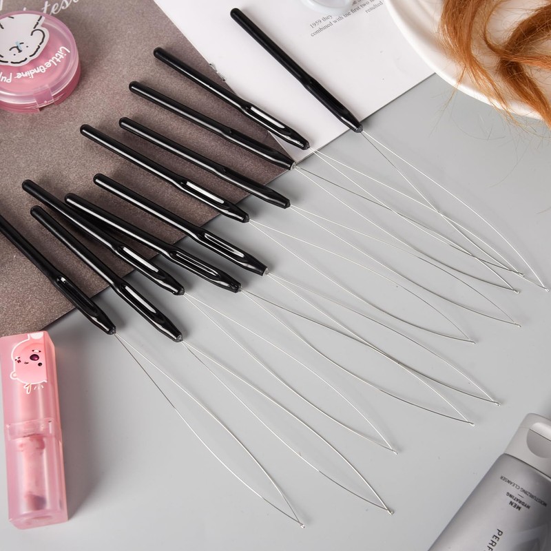 Hair Extension Tools,10 Pieces Extension Loop Threader, Nano Beads Device