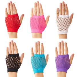 OTPEH 6 Pairs Short Fishnet Gloves Fingerless Mesh Fish Net 80s Hand Gloves Scene Accessories For Women