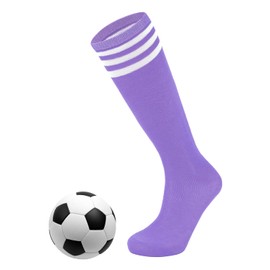 Century Star Girls Soccer Socks Kids Softball Socks Knee High Sock for Toddler Boys Baseball Sock Long Sport Stockings Cotton Football Purple with White Stripe 12-15 Years