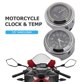 TOTMOX 2pcs 7/8 Inch Motorcycle Handlebar Clock and Thermometer Universal Waterproof Motorcycle Handlebar Clock (Black)