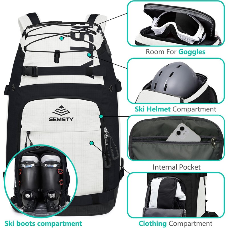 SEMSTY Ski Boot Bag, 55L Waterproof Snowboard & Ski Boots