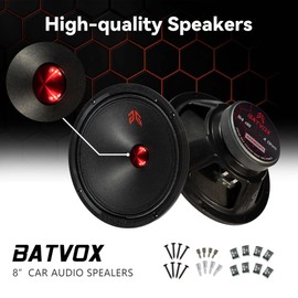 GRTSKY MX80P1 Loudspeaker 8 Inch Midrange 480 Watts 4 Ohms Red Dust Cap, Premium Quality Audio Door Speakers for Car or Truck Stereo Sound System, Black (2 Speakers)
