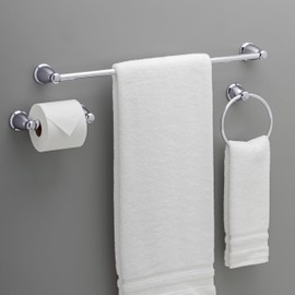 Franklin Brass Kinla 3-Piece Bathroom Set Polished Chrome 24" Towel Bar Racks, Toilet Paper Holder, Ring Hardware KIN3PC-PC