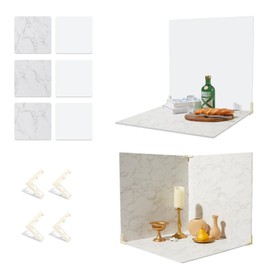 BEIYANG Food Photography Backdrops 24x24 Inch Marble Photo Backdrop Boards 3PCS White Photography Backdrop Boards with 3 Bracket Kits Soild Board Waterproof Backdrop for Food Photography