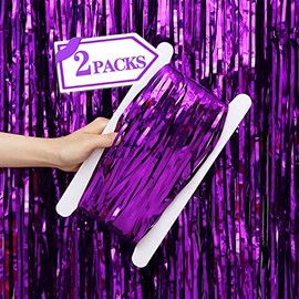 2 Pcs Purple Metallic Tinsel Foil Fringe Curtains Backdrop, 3.28 ft x 6.56 ft Streamers for Birthday Wedding Engagement Bachelorette Party Photo Booth Bridal Shower Baby Shower Decorations Supplies