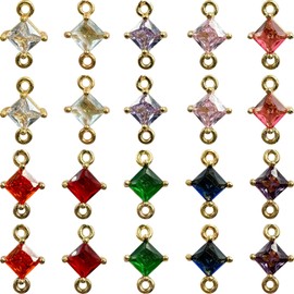 20Pcs Rhombus Birthstone Connectors Links Charms 2Rings Mix Crystal Rhinestone Gemstones Pendants Gold Plated Alloy for Jewellery Making DIY Craft Bracelet Necklace Earring