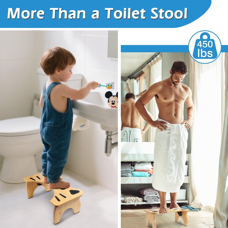 Bamboo Toilet Stool Foldable, 7 in Poop Stool for Bathroom,