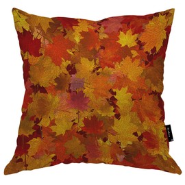 Beabes Maple Autumn Leaves Throw Pillow Cover Fall Leaf Red Golden Brown Bright Color Seasonal Plant Square Pillow Case Cushion Cover for Home Car Decorative Cotton Linen 18x18 Inch