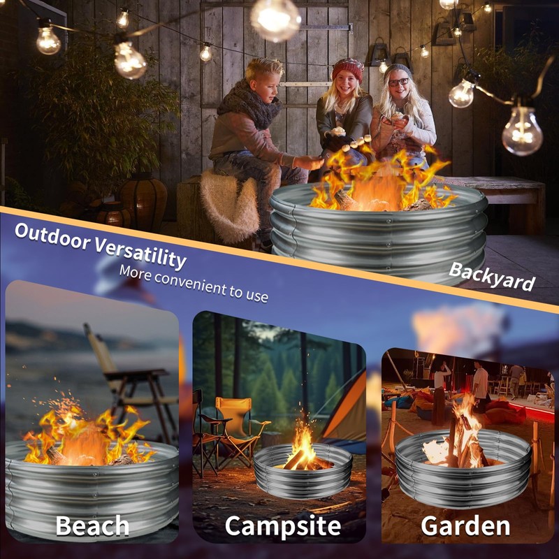 YSEJOMP 48 Inch Round Galvanized Fire Pit Ring/Fire Ring -