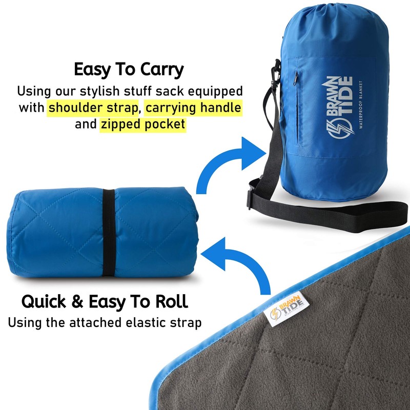 BRAWNTIDE Large Outdoor Waterproof Blanket - Quilted, Extra Thick Fleece,