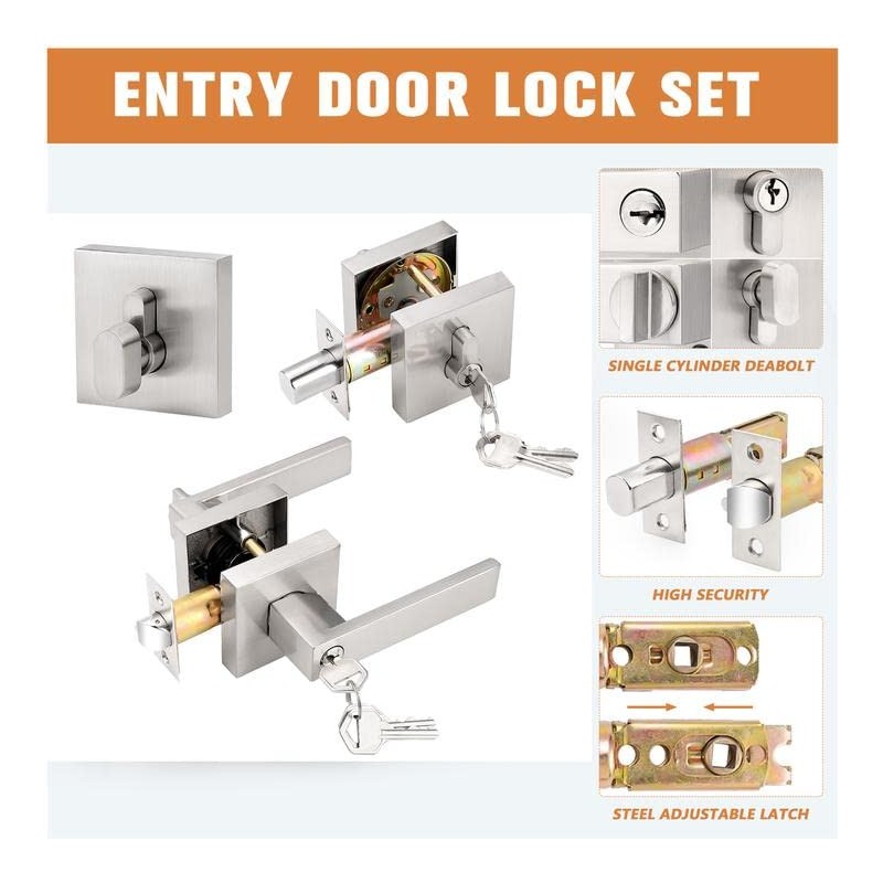 Probrico Square Entry Levers and Single Cylinder Deadbolts Combo Pack,