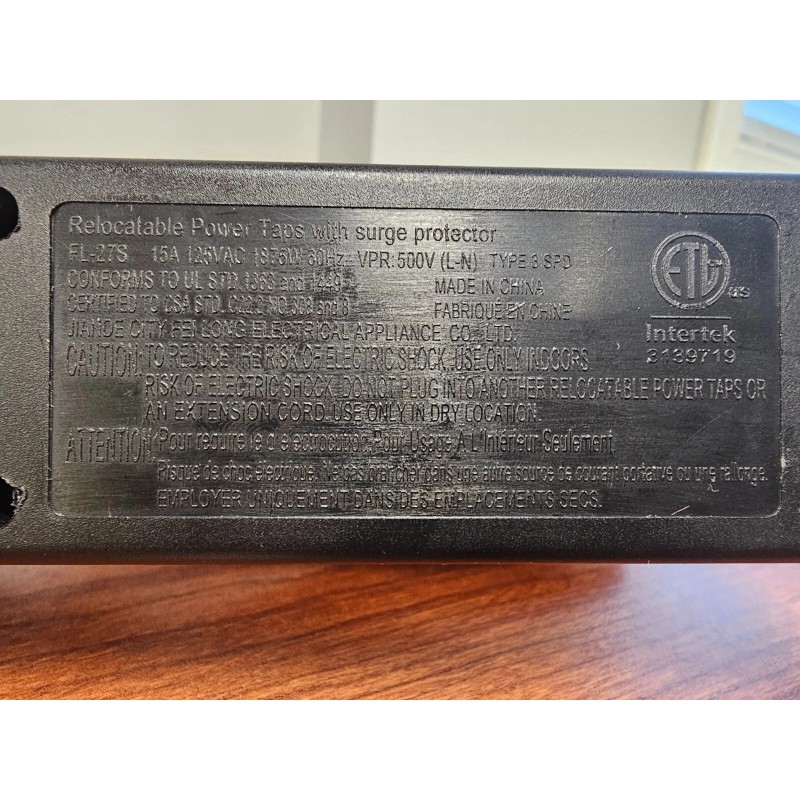 Intertek Surge Protector -6 Outlets -Intertek 3139719 FL-27S Safety Certified