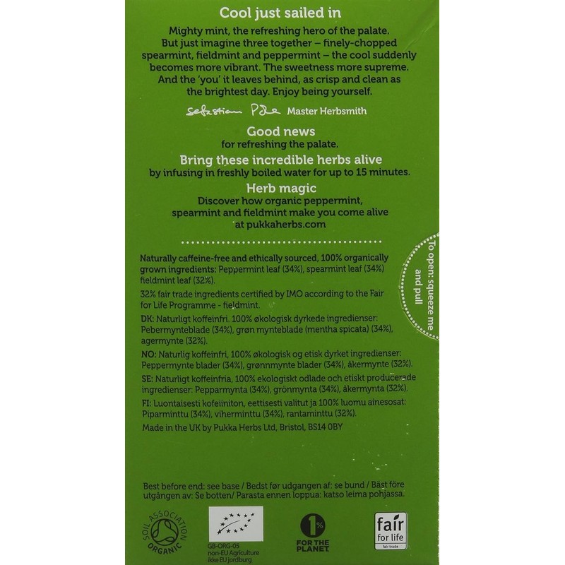 Pukka Organic Three Mint 20 Herbal Tea Sachets, 32g