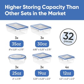 Chef's Path 32 Piece Airtight Food Storage Containers with Royal Blue Easy Snap Lids, 16 Containers and Lids, Stackable Kitchen and Pantry Canisters for Meal Prep and Food Storage -Transparent