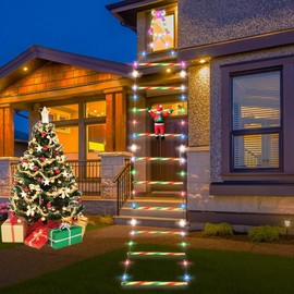 ADDLIVE LED Weihnachtsmann Leiter, 3.65 Meter Weihnachtsmann Leiter Außen, Weihnachtsmann Deko Außen mit LED für Innen Außen Weihnachtsbaum Fenster Weihnachten Deko (8 Modi)