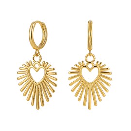 Gold Heart Earrings for Women, Trendy Hollow Sun Heart Dangle Hoop Huggie Earrings Simple Classic Gold Plated Piercing Earrings for Girls Holiday Jewelry Gifts (Gold)