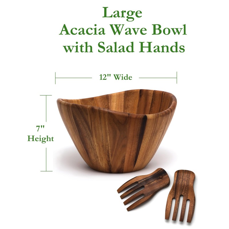 Acacia Wave Bowl with Salad Hands