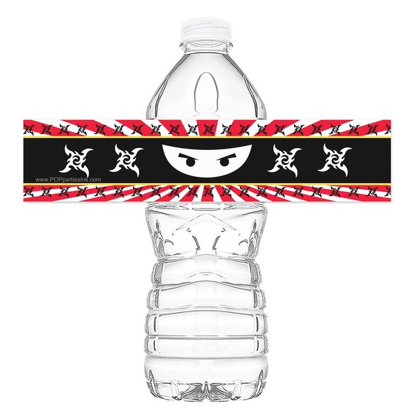 POP parties Ninja Bottle Wraps - Set of 20 - Ninja Water Bottle Labels - Ninja Decorations - Made in The USA