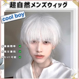 FORCUTEU Wig, Men's Gray Hair, Short, White, Full Wig, Men's Cosplay, Fashion, Popular, Natural, Heat Resistant, Small Face, Everyday Use, Net Included