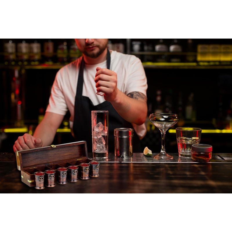 Nagina International 06 Shot Glasses With Rosewood Box