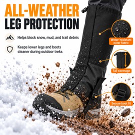 Waterproof Hiking Leg Gaiters for Snow, Sand and Mud Protection, Outdoor Boot Covers for Camping, Skiing and Trekking