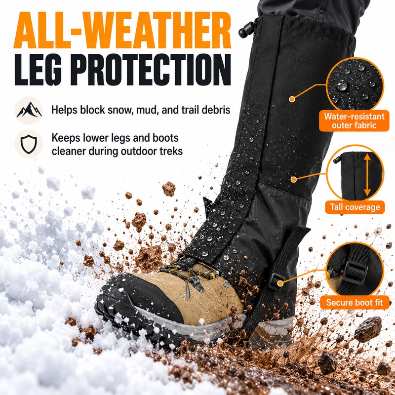 Waterproof Hiking Leg Gaiters for Snow, Sand and Mud Protection,