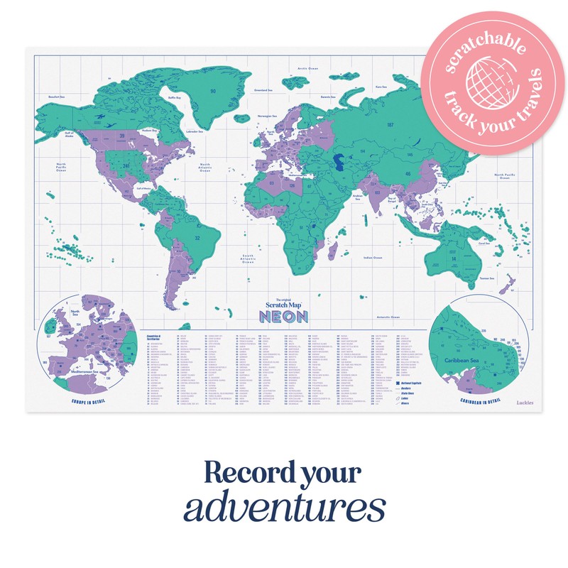 Luckies Scratch Map Neon | Travel Map & Scratch Off