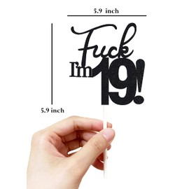 19 decoraciones para tartas, 19 decoraciones para tartas de cumpleaños, purpurina negra, divertida decoración para tartas de 19 años para hombres, 19 decoraciones para tartas para mujeres, decoraciones de 19 cumpleaños, decoración para tartas de 19 cumpl
