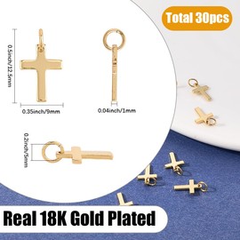 SUNNYCLUE 1 Box 30Pcs Real 18K Gold Plated Brass Cross Charm Crucifix Charms Bulk Metal Tibetan Style Antique Easter Christian Pendants for Jewellery Making Earrings Necklace DIY Crafts Accessories