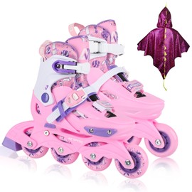 VEZLOPUS Inline Skates with Dragon-Wings-Cloak Pink, 4 Sizes Adjustable Inline Skates Blades for Boys and Girls Youth, High Performance Indoor Outdoor Skates