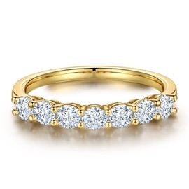 MOOSEA 7 Stone Moissanite Promise Rings for Her, Brilliant 3MM D Color VVS1 Clarity Lab Created Band 18K Yellow Gold Filled Moissanite Anniversary Rings for Women Gifts