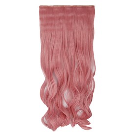 24 Inch One Piece 3/4 Clip in Hair Extensions Curly Silky Hairpieces Wavy Heat Resistant - Ash Pink(Length:60cm,Weight:120g)