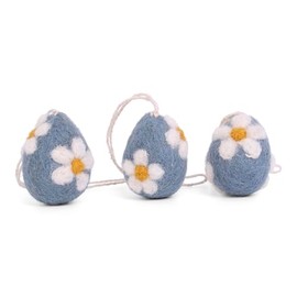 Easter Decoration, Shrub Decoration, Set of Three Embroidered Eggs, Handmade, Fair Trade, Easter Decoration, Easter Decoration, Gry & Sif, Felt Eggs (Blue)