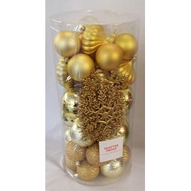 at home 40 Count Shatterproof Christmas Tree Ornaments Balls Snowflakes Gold Color