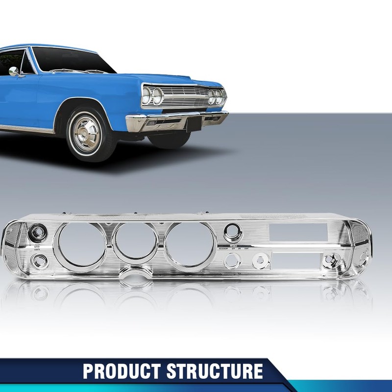 PIT66 Dash Bezel Dashboard Silver Compatible with 1965 Chevy Chevelle