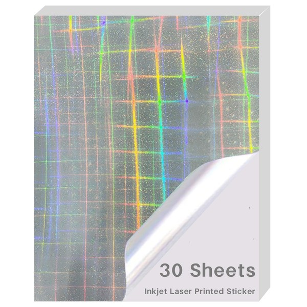 STARZIWEN 30 Sheets Holographic Vinyl Printable Sticker Paper A4 Size