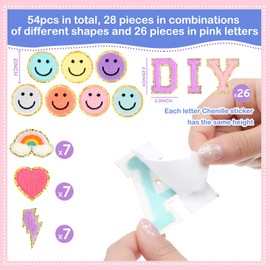 54 Pcs Self Adhesive Chenille Letters Patches Glitter Rainbow Chenille Patches Preppy Cute Sew Patches Christmas Varsity Letter Patches Craft for DIY Clothing Backpack Bag (Multicolored,2.17 Inch)