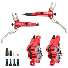 ZTZ IIIPRO E4 MTB Hydraulic Disc Brake Set, 4-Piston Hydraulic Brake Kit with Ceramic Brake Pads for Mountain Bike（Pre-Bled, Front 800mm and Rear 1550mm） (Red)