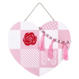 Valentines Day Decor, NEEDOMO Wood Valentine Heart Door Sign with Decorative Beads for Valentines Decor, Valentines Decoration for The Home, Front Door, Wall, Valentines Day Decorations Indoor Outdoor