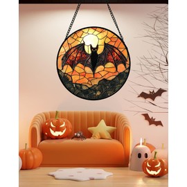 AMDERVEN Stained Glass Window Hanging, Black Bat Sun Catcher for Door Home Decor Animal Suncatcher Christmas Mother's Day Birthday Gifts for Women Men Mom and Nana 9.8 in