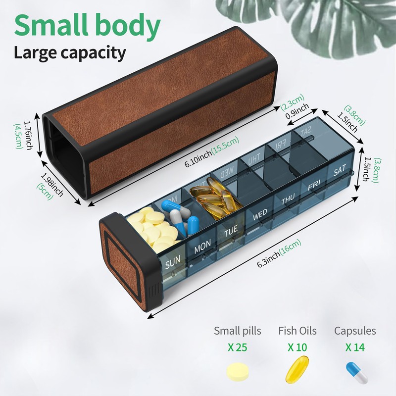 TOMSKYE Pull-Out Pill Case, Premium Leather Portable Pill Case, Dustproof,