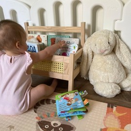 Furpinea Handmade Toddler Bookcase Rattan Boho Frame for Nursery, Crawling Baby Montessori Front Facing Book Organizer for Kids Bedroom